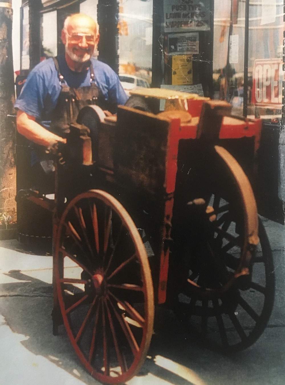 Dom Sr. with sharpening cart